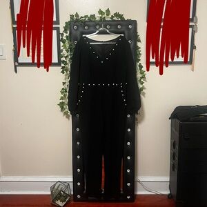 Black Jumpsuit with Pearl Accents